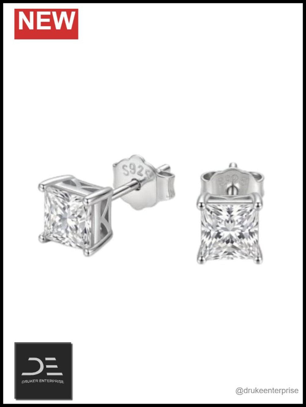 925 Sterling Silver 1 Carat Princess Cut Moissanite Stud Earrings, Classic Four